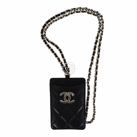 Chanel Black Leather Lanyard with Silver Clasp at 1stDibs