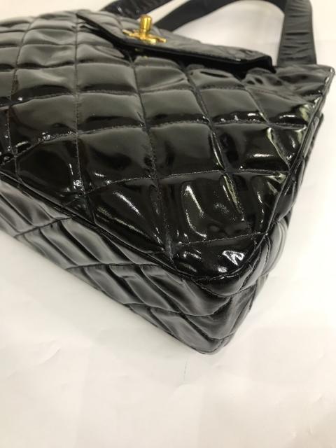 CHANEL Patent Stitched Drawstring Shoulder Bag Black 1231111