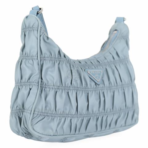 PRADA Ruched Hobo Bag in Blue Nylon