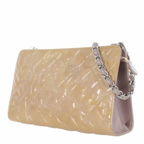 Sell Chanel Patent Embossed Lucky Charm Pochette - Beige
