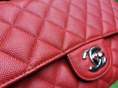 CHANEL Caviar Quilted Medium Double Flap Red 1286699