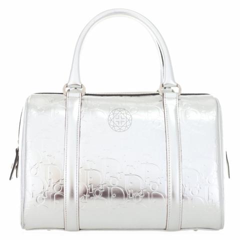 Dior Metallic Silver Oblique Monogram Leather Boston Bag at 1stDibs