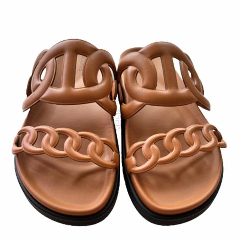 Chypre leather sandals Hermès Brown size 43 EU in Leather - 31653412