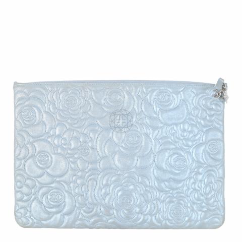 Sell Chanel Metallic Camellia Embossed Leather O Case Pouch - Silver