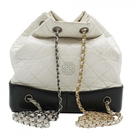 CHANEL Aged Calfskin Quilted Small Gabrielle Backpack Black White 1301663