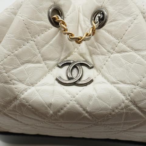 CHANEL Aged Calfskin Quilted Small Gabrielle Backpack White 1249556