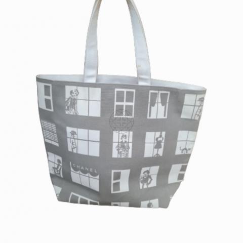 chanel grey canvas tote