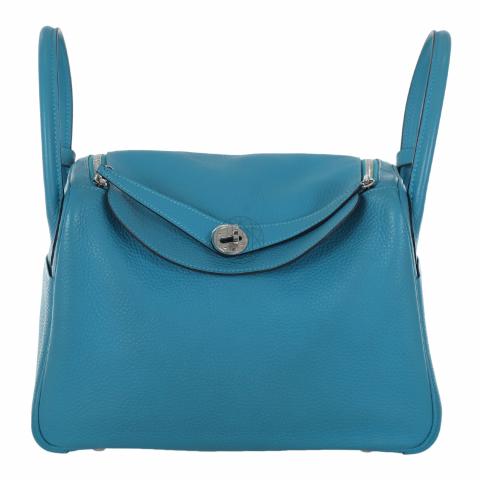 Hermes Handbag Lindy 30 Blue Nuit with Rouge Tomate Interior Gold Hardware  (ghw) For Sale at 1stDibs