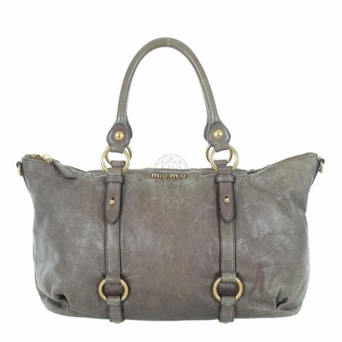 Miu Miu Grey Vitello Lux Leather Bow Satchel