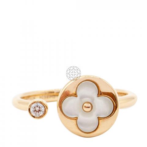 Louis Vuitton 18K Mother of Pearl & Diamond Color Blossom Mini Sun Ring 7.25