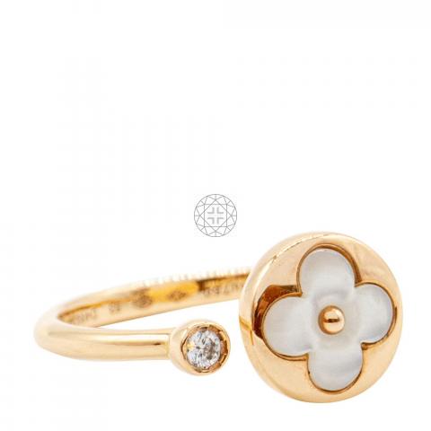 Louis Vuitton 18K Mother of Pearl & Diamond Color Blossom Mini Sun Ring 7.25