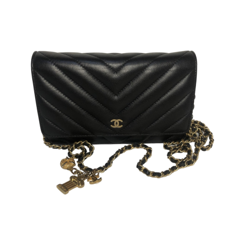Sell Chanel Chevron Wallet on Chain with Greek Charms - Black