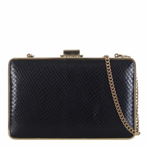 Sell Michael by Michael Kors Snakeskin Embossed Chain Clutch - Black |  