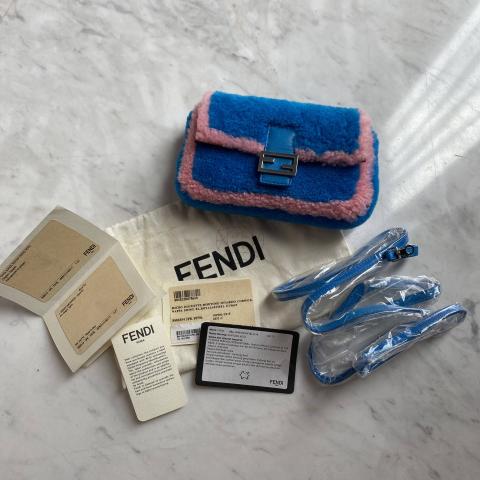 Sell Fendi Micro Shearling Baguette Bag Blue/Pink