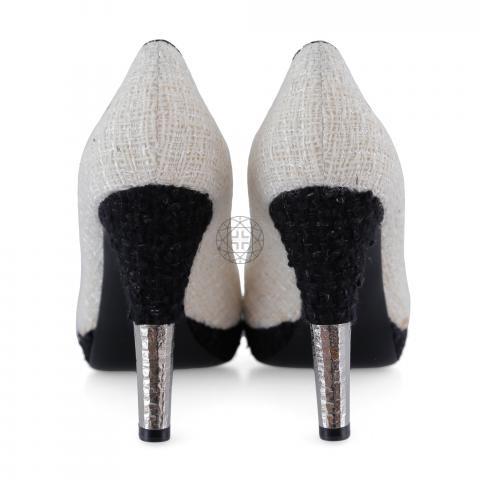 Sell Chanel Tweed Cap Toe Pumps With Metallic Heels - Black