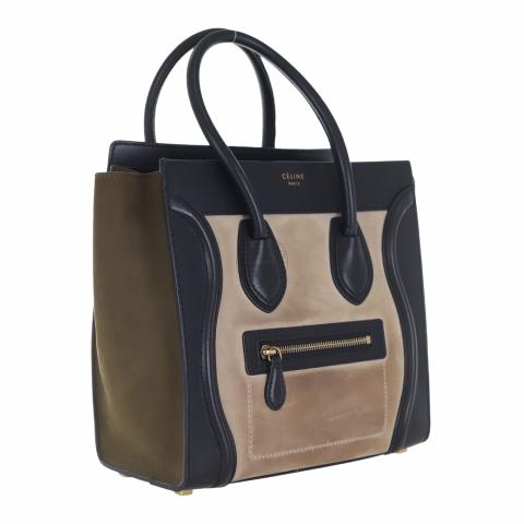 Celine Tri-Color Leather and Suede Mini Luggage Tote Bag