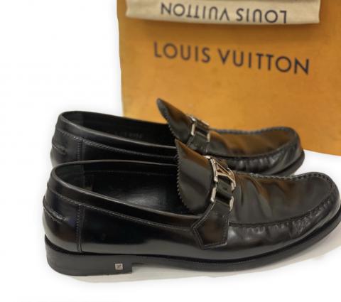 Louis Vuitton Black Leather Major Slip On Loafers Size 44 Louis
