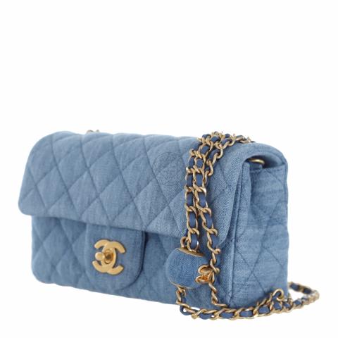 Sell Chanel Denim Mini Pearl Crush Rectangle Flap Bag - Blue