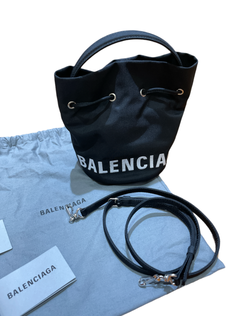 Balenciaga Wheel Logo Black Nylon Extra Small Drawstring Bucket Shoulder Bag