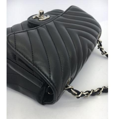 Sell Chanel Lambskin Chevron Quilted Mini Rectangle Flap Bag - Black