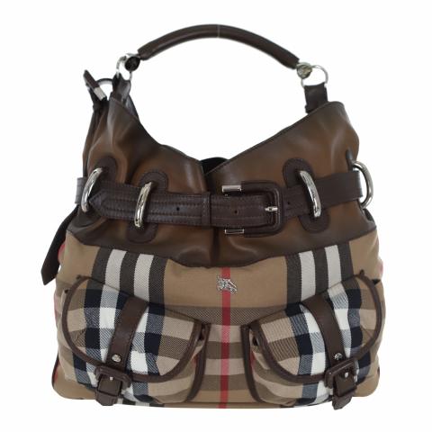 BURBERRY Leather-trimmed checked canvas shoulder bag