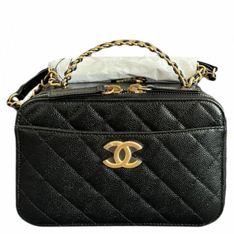 Authentic CHANEL Grey Lambskin Pearl Crush Mini Vanity Camera Bag in Aged  GHW