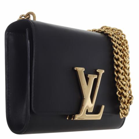 Louis Vuitton Black Leather Clutch Pochette Chain Louise MM, Small LV  Pochette For Sale at 1stDibs