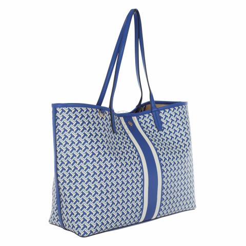 Tory Burch T Zag Tote Large Jewel Blue in Canvas with Silver-tone - US