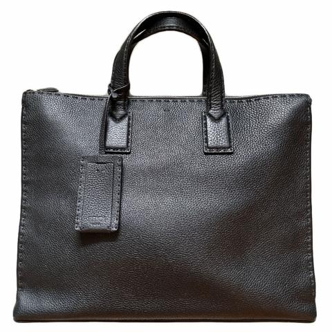 Fendi Grey Selleria Leather Lui Briefcase Fendi