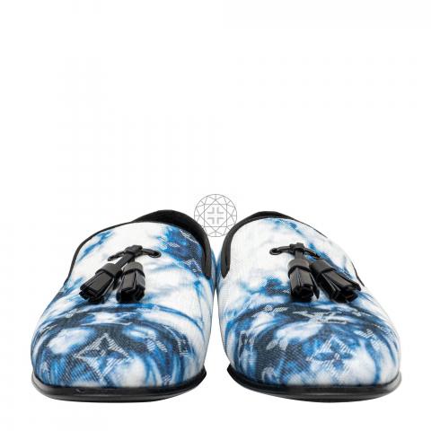 NEW LOUIS VUITTON Monogram Denim Tie Dye Mens Auteuil Slippers 7.5 Blue (800