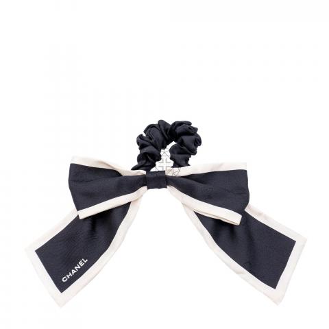 Chanel Hair Tie Printed Silk Black 1017241