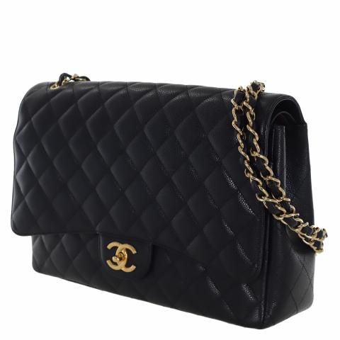 Chanel Black Quilted Caviar Maxi Classic Double Flap Gold Hardware