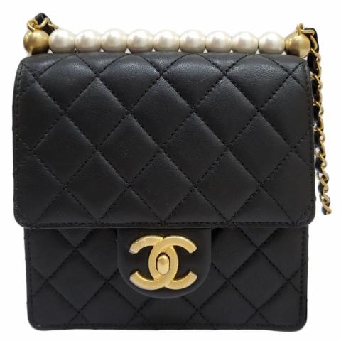 Chanel Pearl Flap Bag Leather Black  eBay
