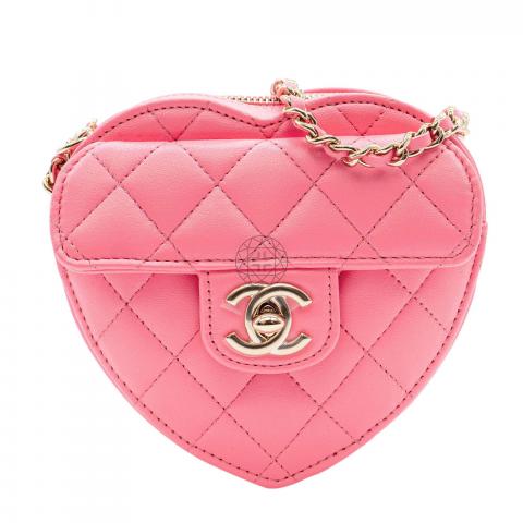 Sell Chanel Heart Clutch Bag with Chain in Coral Pink - Pink |  