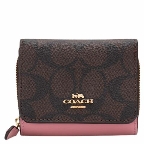 Sell Coach 7331 Signature Small Trifold Wallet - Brown/Pink 