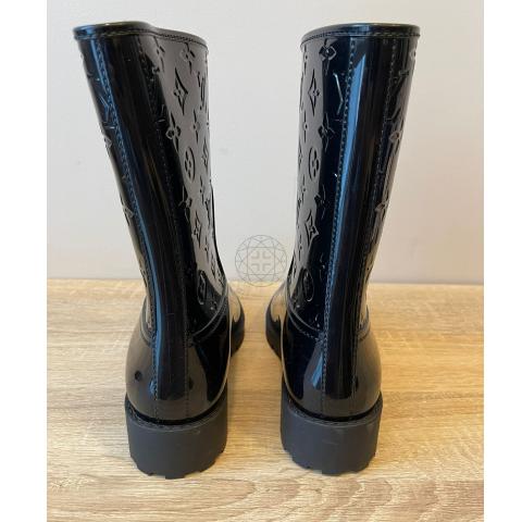 Louis Vuitton, Shoes, 85 Black Logo Lv Patent Rubber Drops Flat Half  Rainboots 366 Louis Vuitton