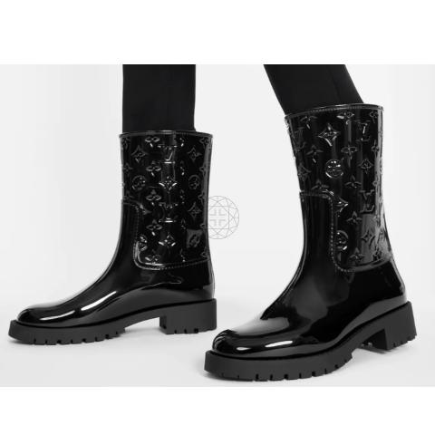 Louis Vuitton, Shoes, 85 Black Logo Lv Patent Rubber Drops Flat Half  Rainboots 366 Louis Vuitton