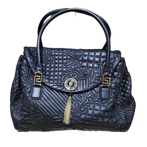 Versace Black Barocco Leather Altea Top Handle Bag Versace