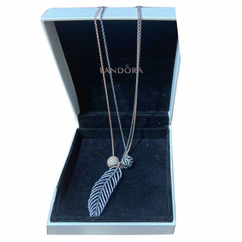 Pandora Long Necklace With Feather Pendant Buy Pandora Tan Leather