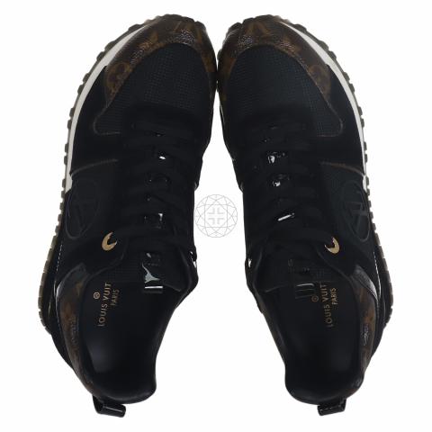 LOUIS VUITTON Suede Monogram Run Away Sneakers 36.5 Black 1288144