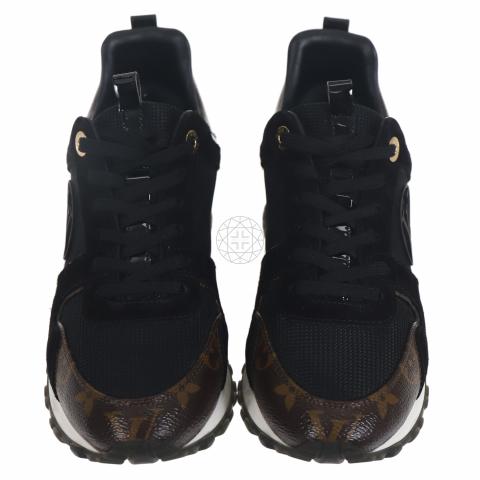 LOUIS VUITTON Suede Monogram Run Away Sneakers 36.5 Black 1288144