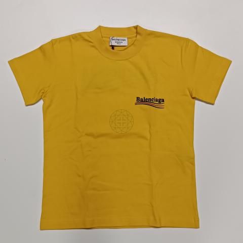 【送料&関税込】Balenciaga political C Yellow Crewneck T-shi Balenciaga 'political C' Yellow Crewneck T-shirt With Logo