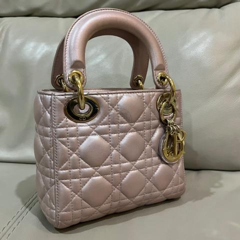 NEW LADY DIOR Lotus Pale Lilac Pink Pearlescent Cannage Lambskin Mini Bag  Gold  eBay