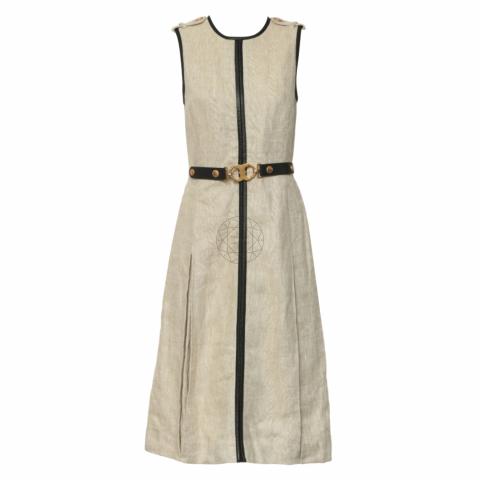 Sell Tory Burch Leather Trimmed Linen Dress - Beige/Cream 