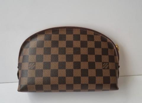 Louis Vuitton Cosmetic Pouch Damier Ebene GM Brown in Coated