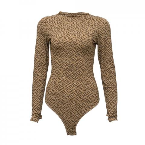 Sell Fendi X Skims Mock Neck Long Sleeve Bodysuit - Brown