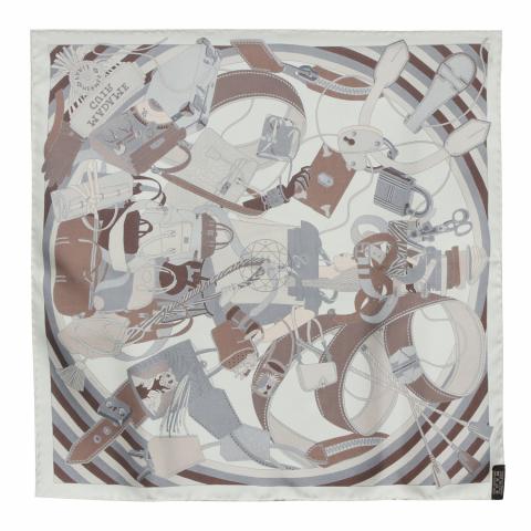 Sell Hermès Madame Cuir Silk Pocket Square Scarf Light Brown
