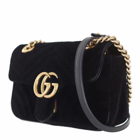 gucci marmont small flap handbag / purse black velvet lightly used