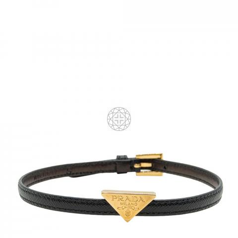 Sell Prada Black Logo Plaque Saffiano Leather Bracelet - Black |  