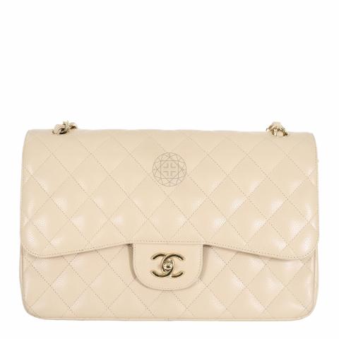 Chanel Classic Jumbo Double Flap Bag Cream Caviar Leather